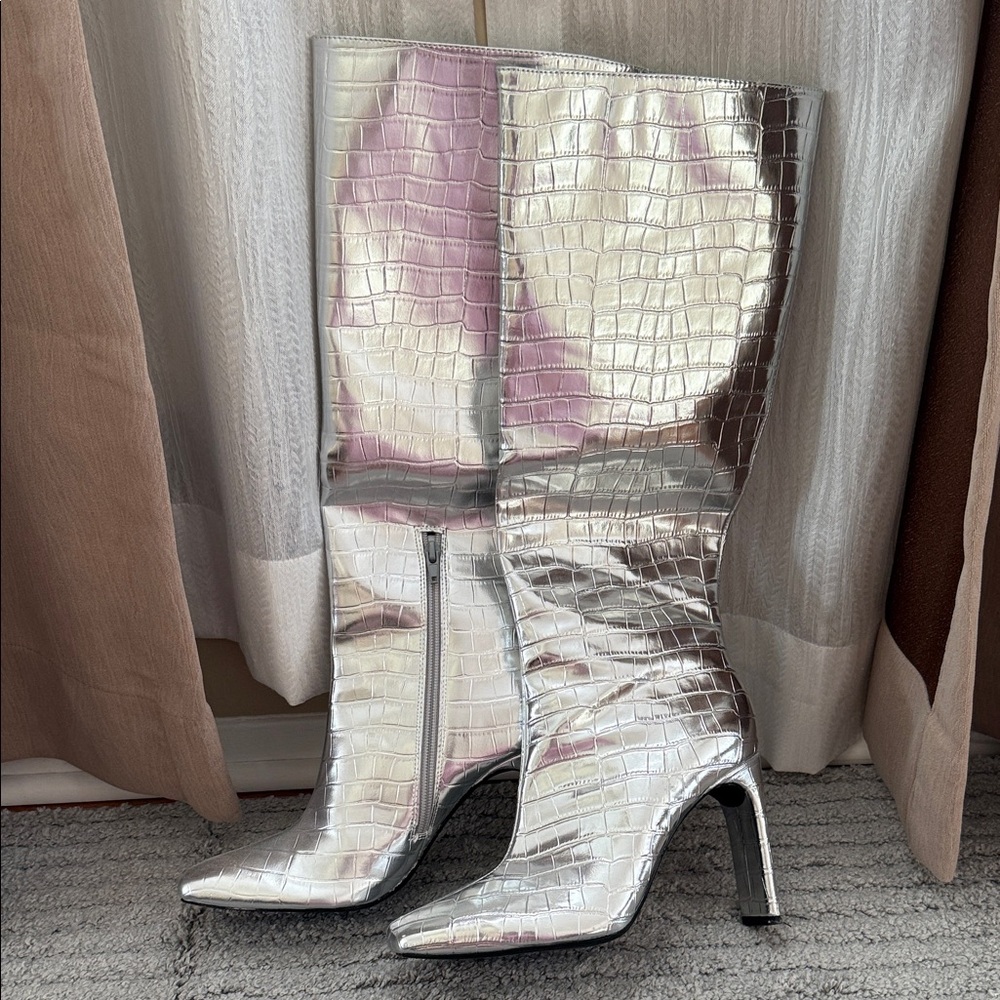 Zara Croc- Embossed Knee-High Boots